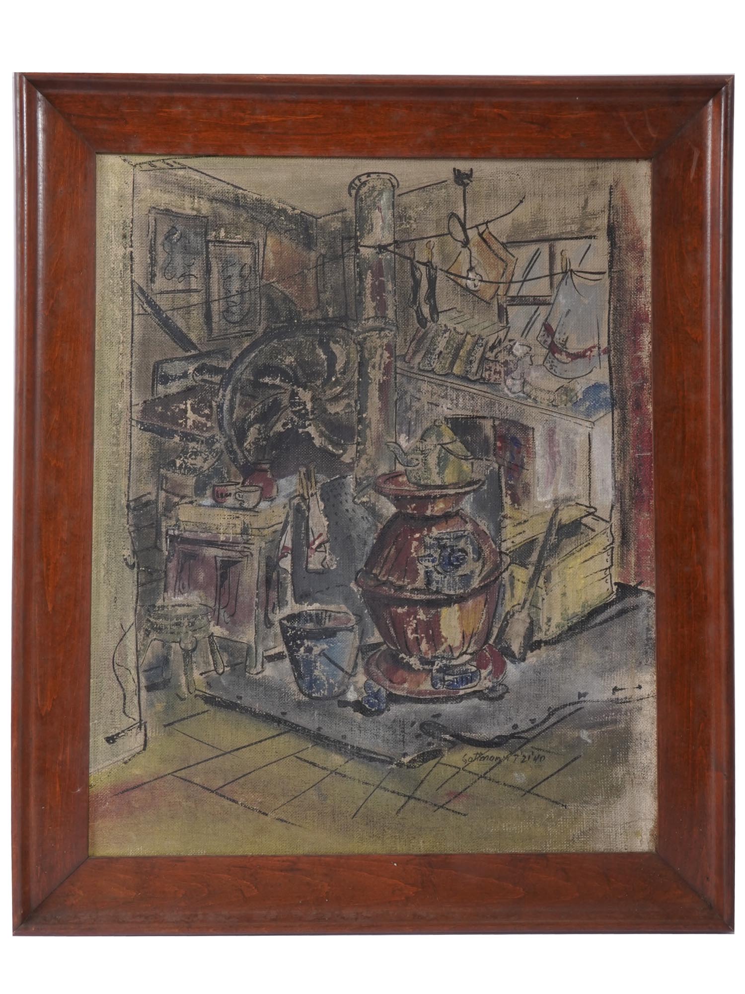 GOUACHE PAINTING OF INTERIOR SIGNED BY GOTTMANN PIC-0